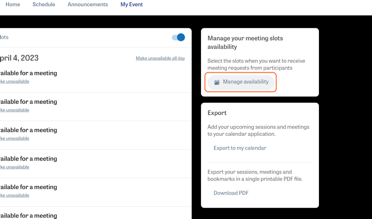 Click on 'Manage availability'
